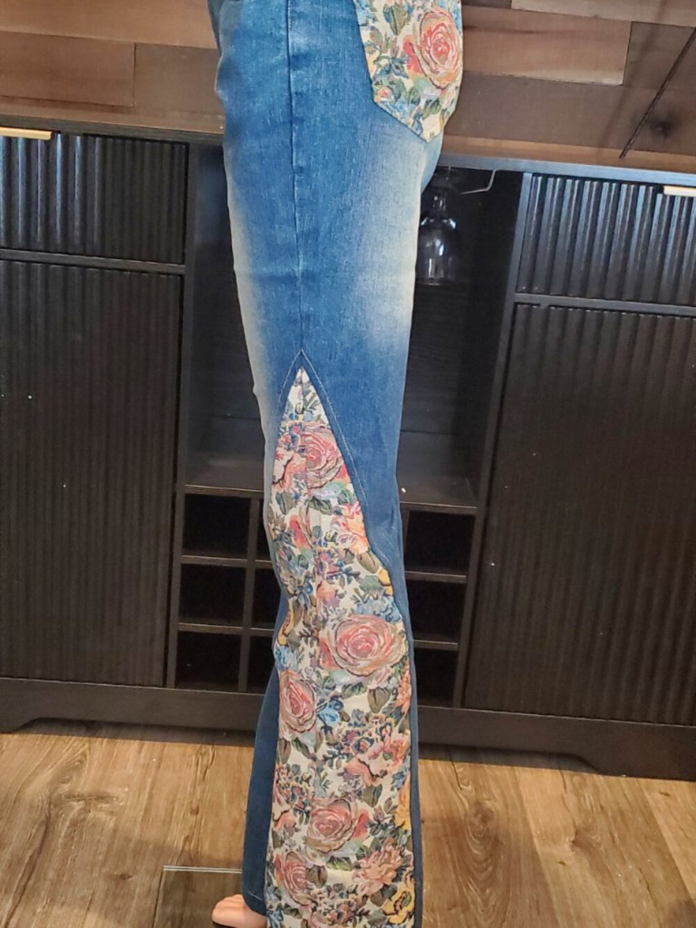 Silk & Lace Floral Tapestry Flare Jeans Cotton Denim Tall Inseam 34" - Picture 11 of 17